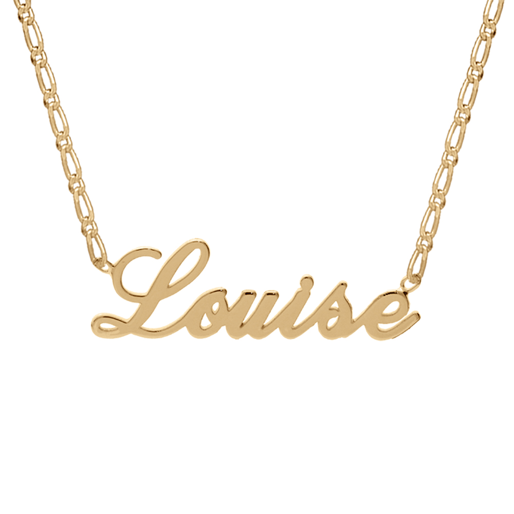 Collier en plaqué or chaîne maille 1+1 avec découpe anglaise 1 prénom - longueur 40cm + 3cm de rallonge