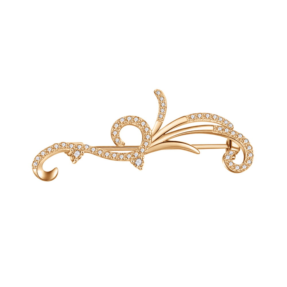 Broche en plaqué or motif arabesques avec oxydes blancs sertis 4.3X1.5 cm Broche en plaqué or motif arabesques avec oxydes blancs sertis 4.3X1.5 cm
