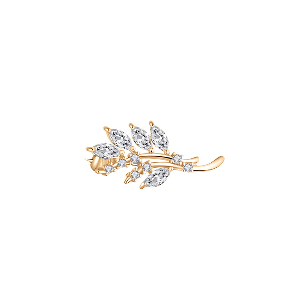 Broche en plaqué or feuille avec oxydes blancs sertis 2.7X1.3 cm Broche en plaqué or feuille avec oxydes blancs sertis 2.7X1.3 cm