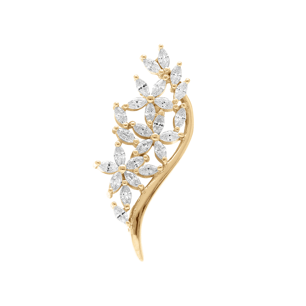Broche en plaqué or fleurs en oxydes blancs sertis 2.9 X 1.00 cm Broche en plaqué or fleurs en oxydes blancs sertis 2.9 X 1.00 cm