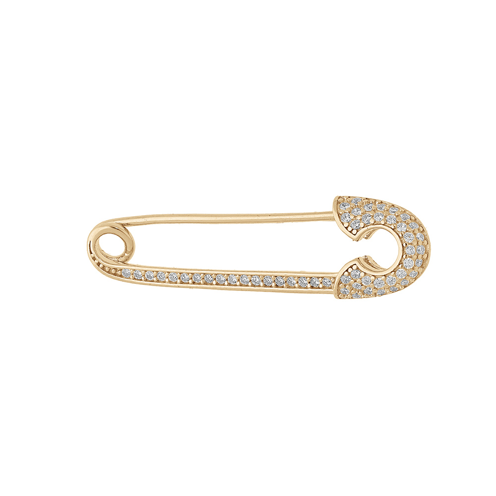 Broche en plaqué or massif épingle à nourrice avec oxydes blancs sertis