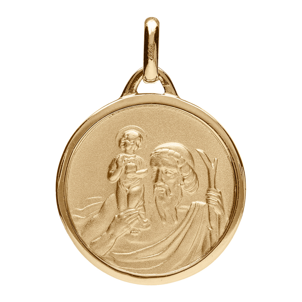 Pendentif médaille en plaqué or de Saint-Christophe en relief et bord brillant