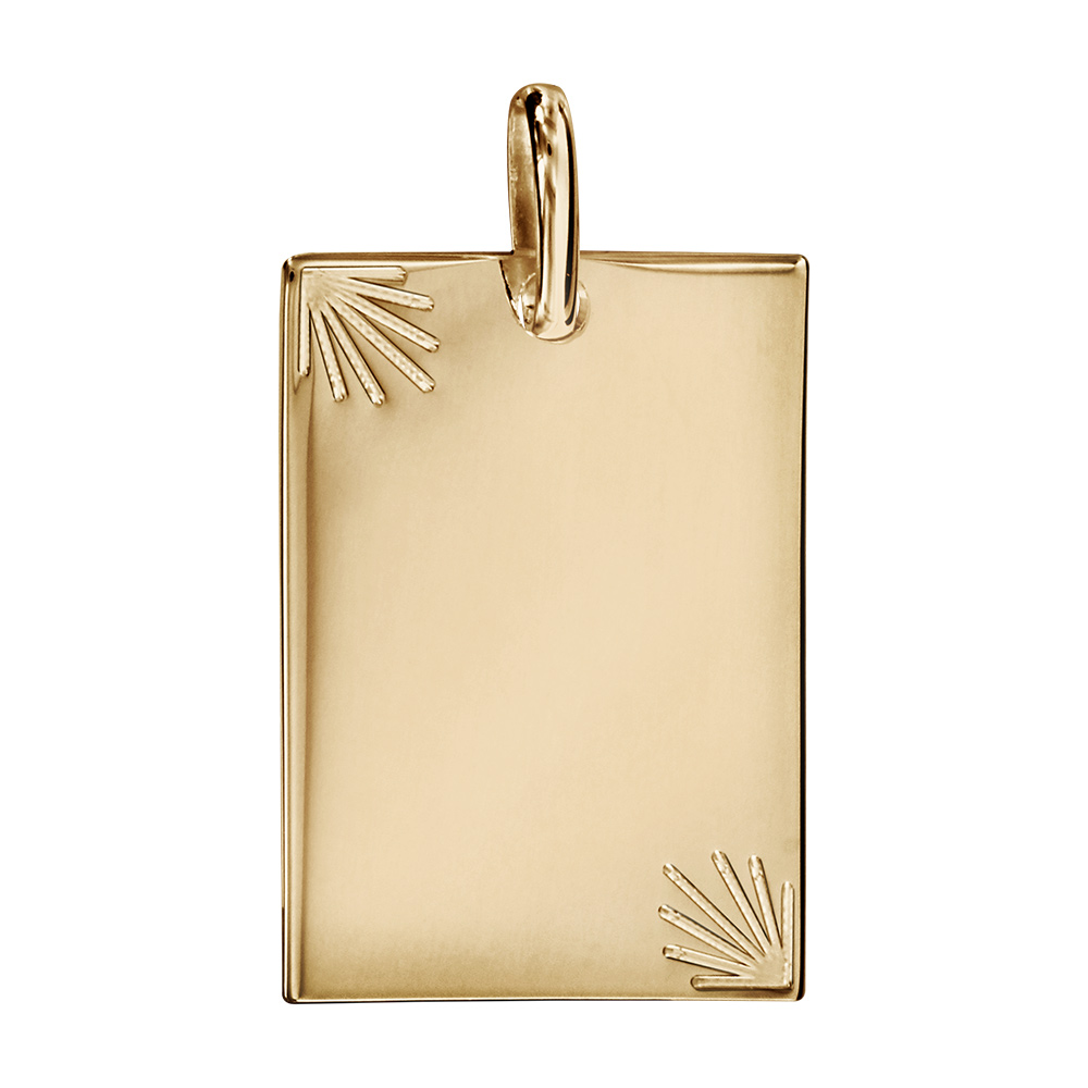 Pendentif en plaqué or plaque G.I. rectangulaire avec diamantage étoilé dans 2 angles - petit modèle 16mm X 21mm - plaque fine