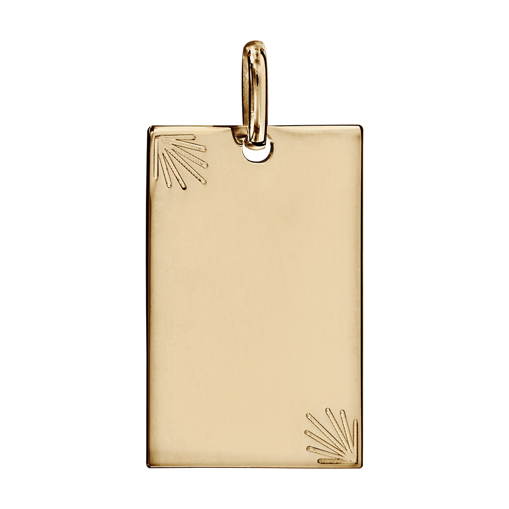 Pendentif en plaqué or plaque G.I. rectangulaire avec diamantage étoilé dans 2 angles - moyen modèle 20mm X 30mm - plaque fine