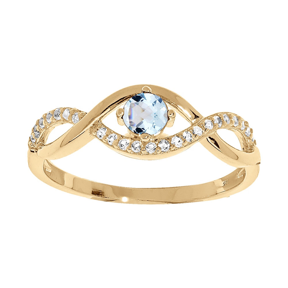 Bague en plaqué or brins mêlés avec Topaze bleu véritable et oxydes blancs sertis