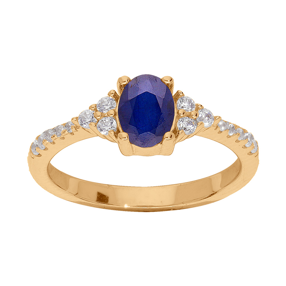 Bague en plaqué or avec gros oxyde bleu et blancs sertis