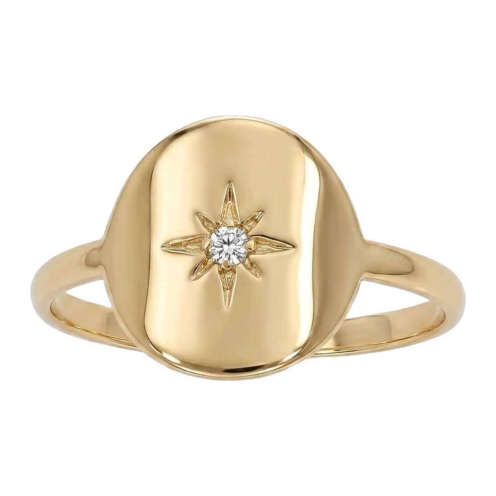 Bague en plaqué or avec pastille et étoile oxyde blanc