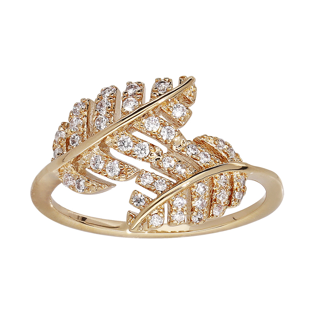 Bague en plaqué or feuillage croisé oxydes blancs sertis