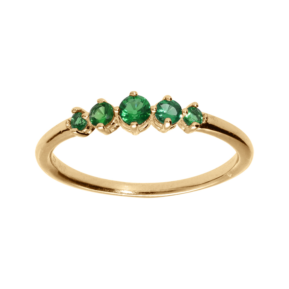 Bague en plaqué or 5 oxydes verts sertis