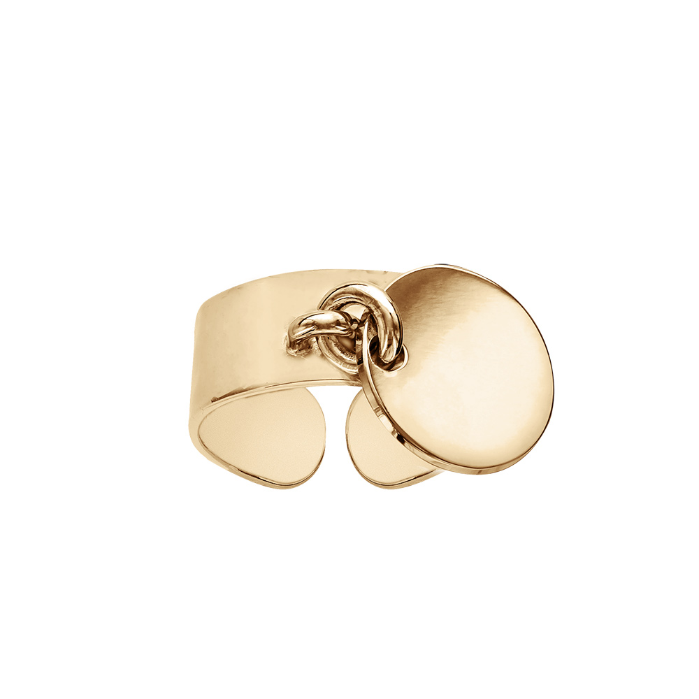 Bague anneau lisse en plaqué or de 7mm de large avec pastille ronde de 13mm