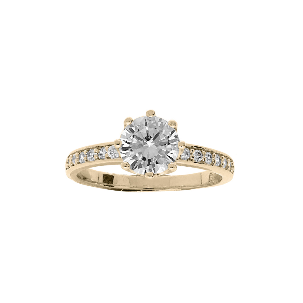 Bague en plaqué or solitaire griffé et oxydes blancs