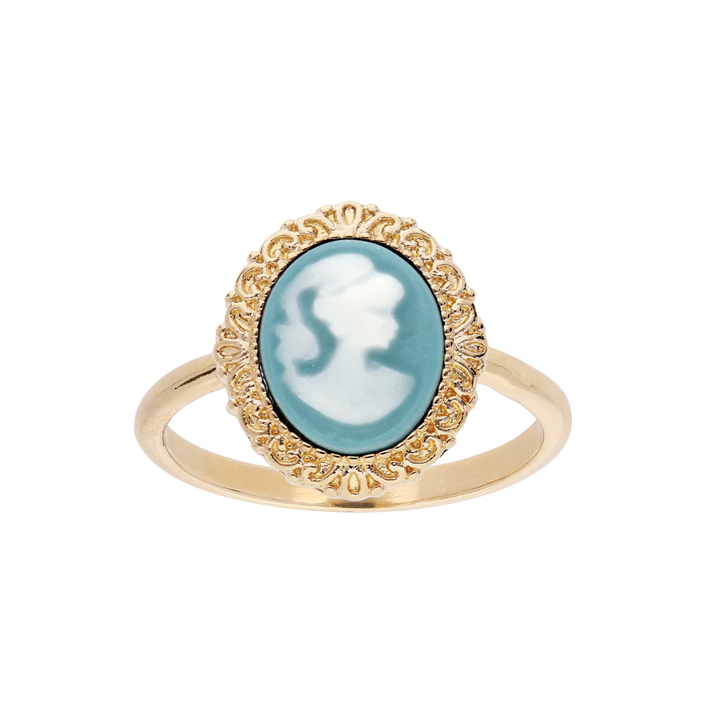 Bague en plaqué or Camé sur fond turquoise