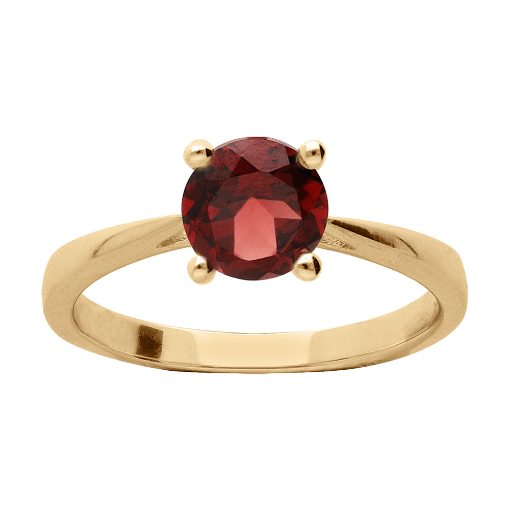 Bague en plaqué or simple avec pierre véritable Grenat 6,5mm