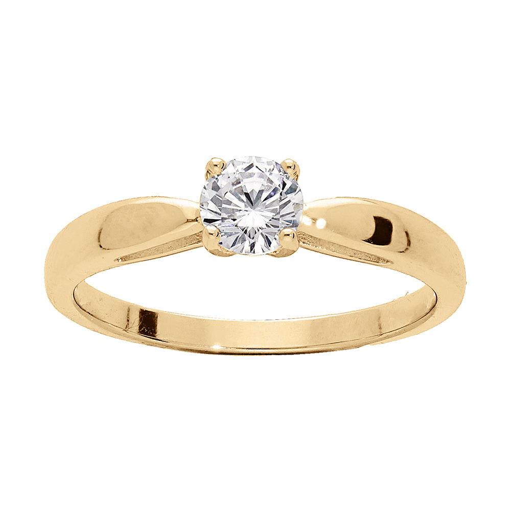 Bague solitaire en plaqué or 5mm oxyde blanc serti griffes