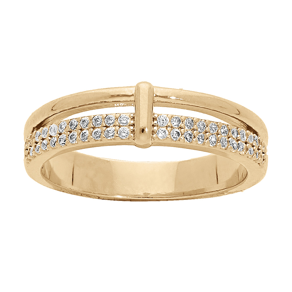 Bague en plaqué or style alliance lisse et oxydes blancs sertis Bague en plaqué or style alliance lisse et oxydes blancs sertis