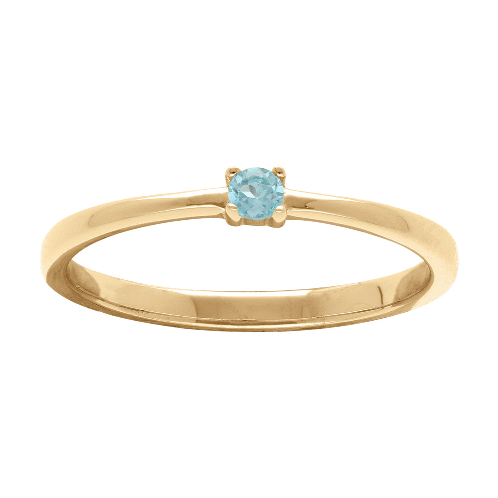 Bague en plaqué or pierre véritable Topaze bleu 2,5mm