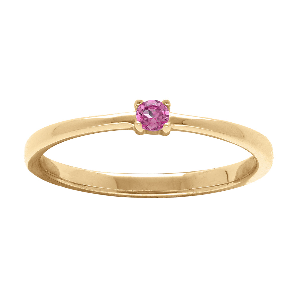 Bague en plaqué or pierre véritable Tourmaline rose 2,5mm