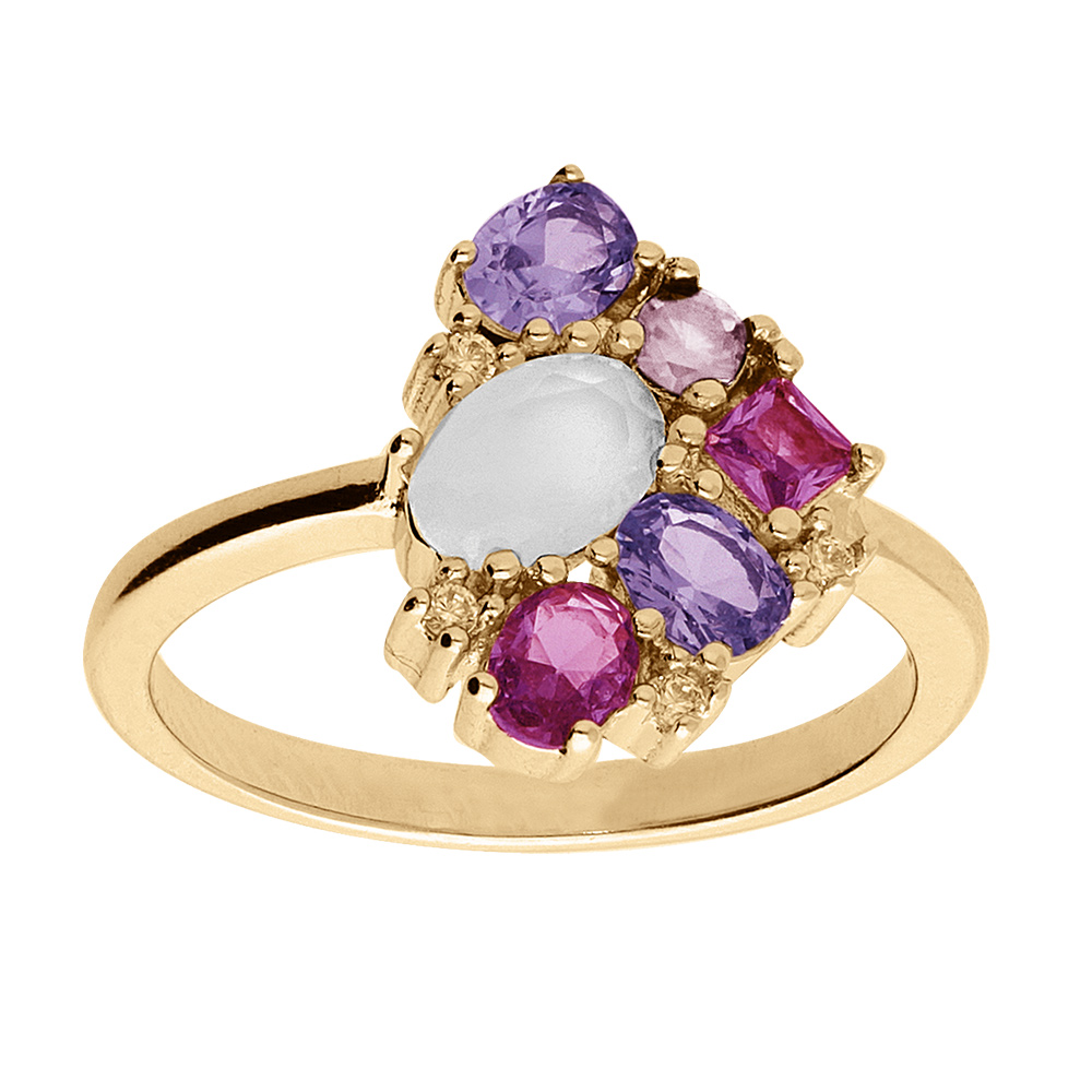 Bague en plaqué or géométrie oxydes roses