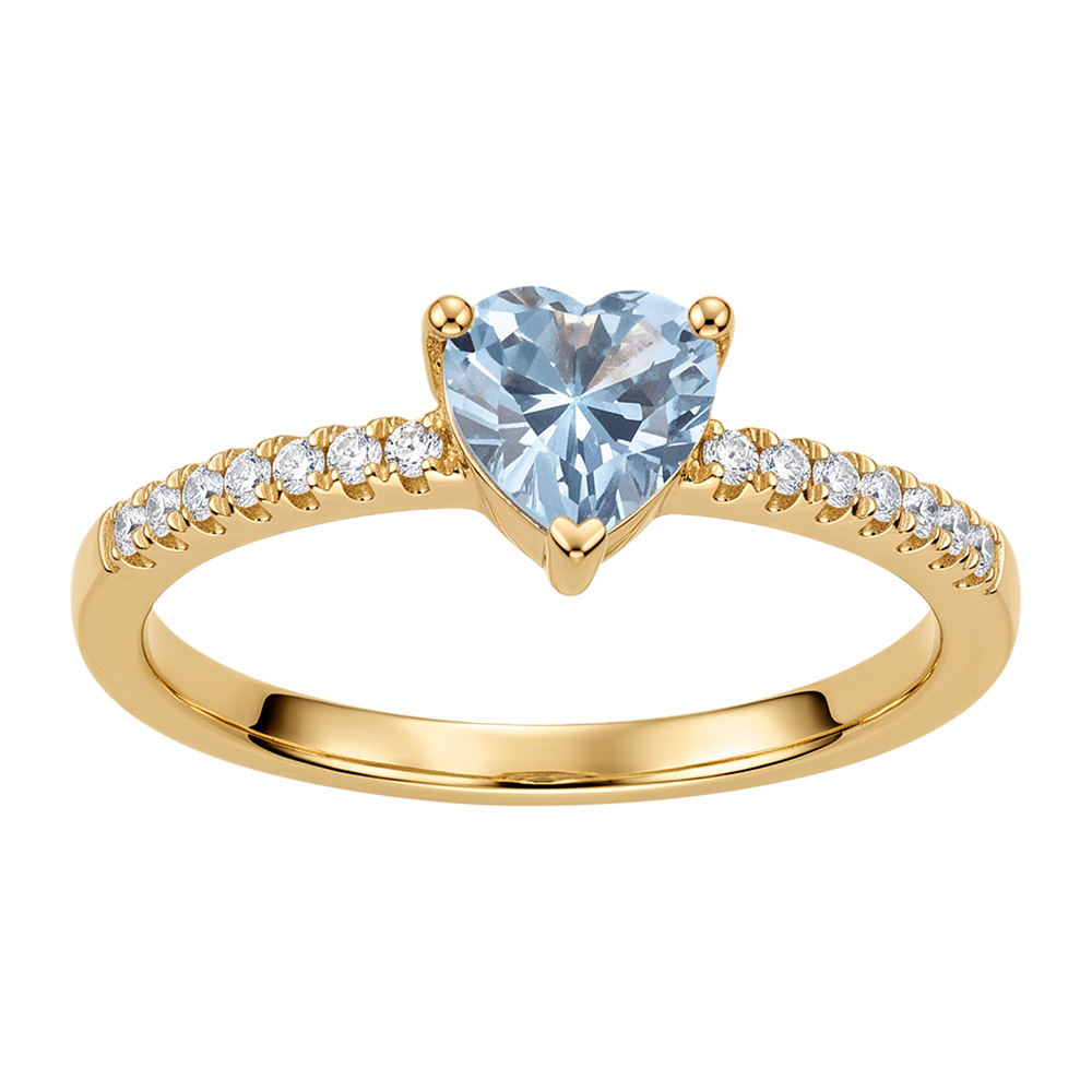 Bague en plaqué or forme coeur oxyde bleu ciel et blancs