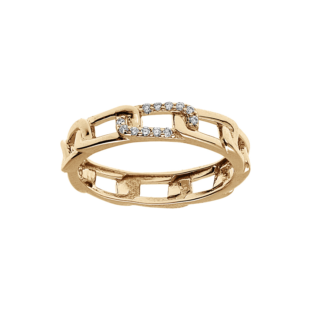 Bague en plaqué or forme maillons rectangulaire avec oxydes blancs