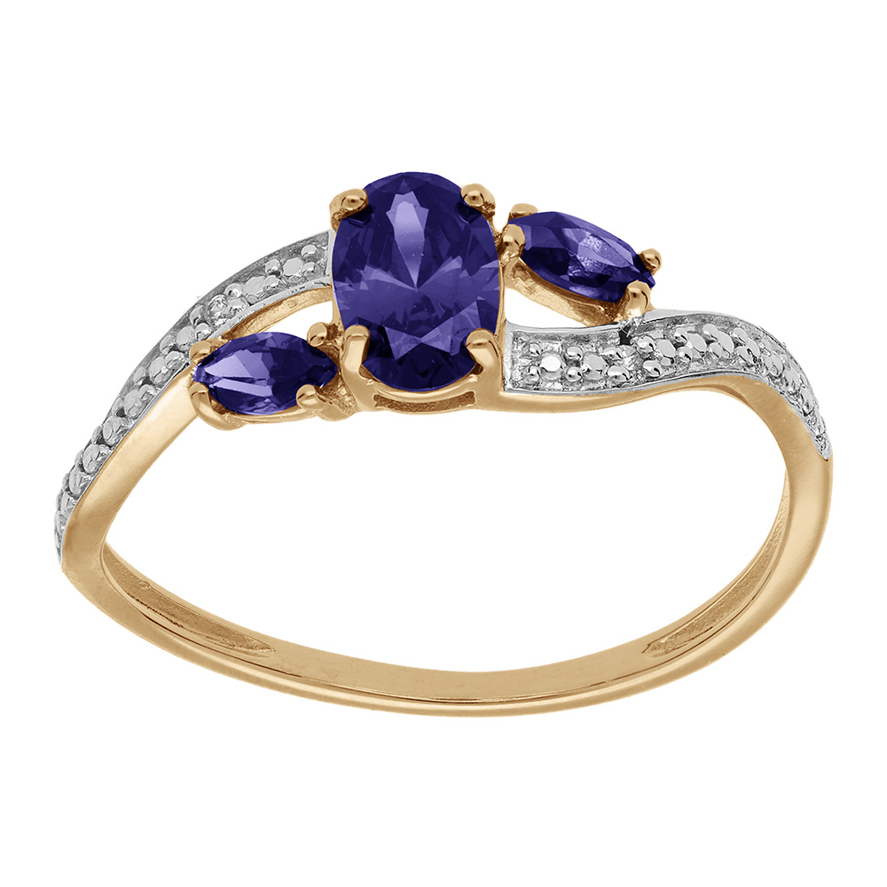 Bague en plaqué or brin croisé avec oxydes bleus et blancs sertis