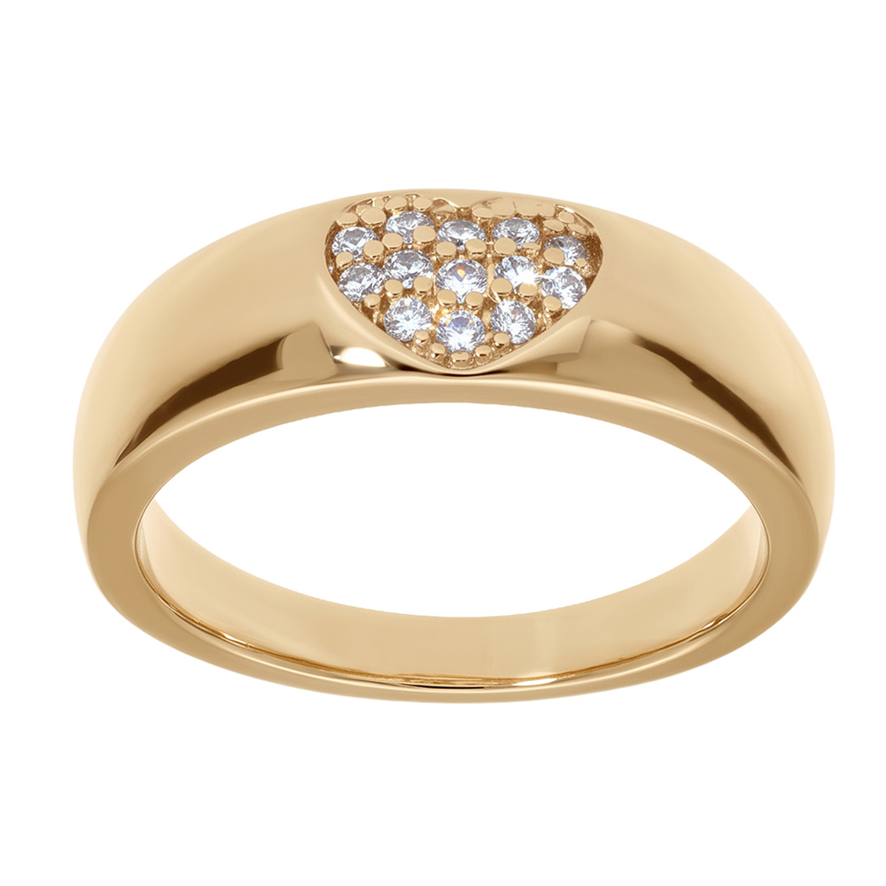 Bague en plaqué or anneau large avec coeur pavé d'oxydes blancs