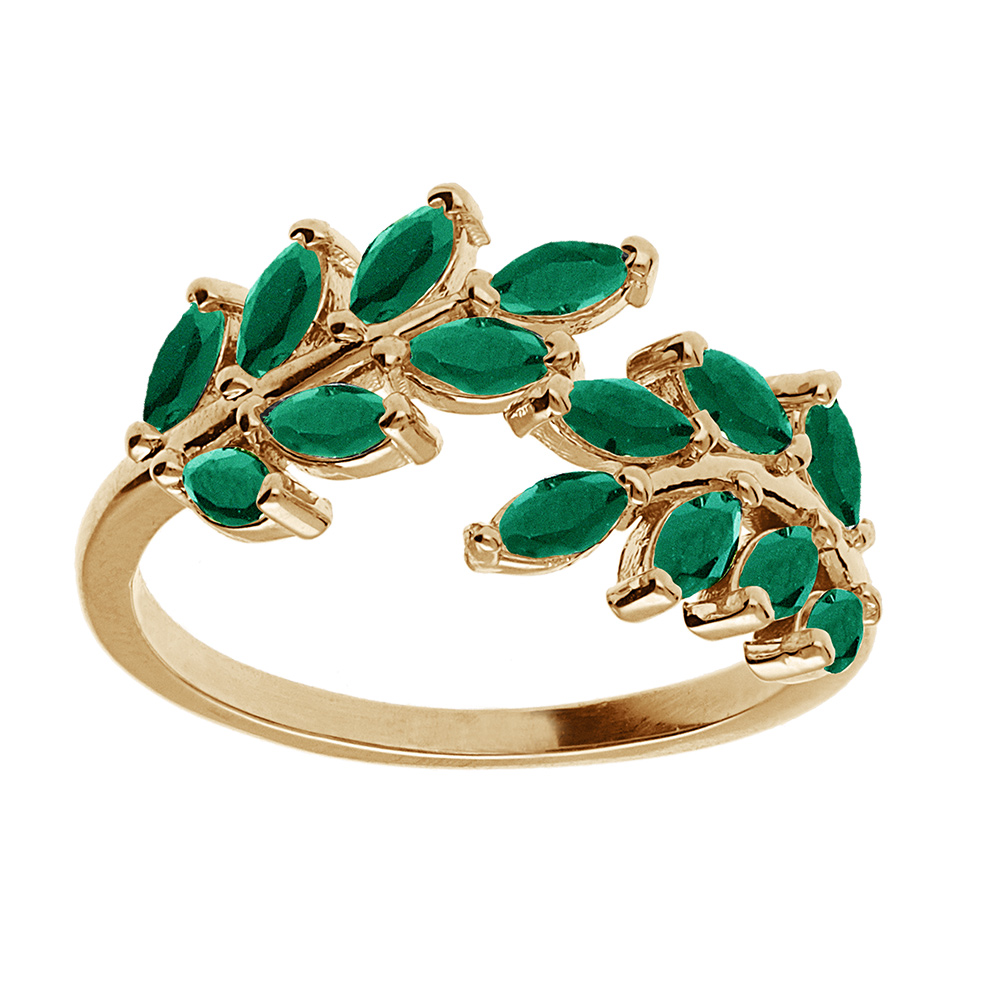 Bague en plaqué or feuillage oxydes verts sertis
