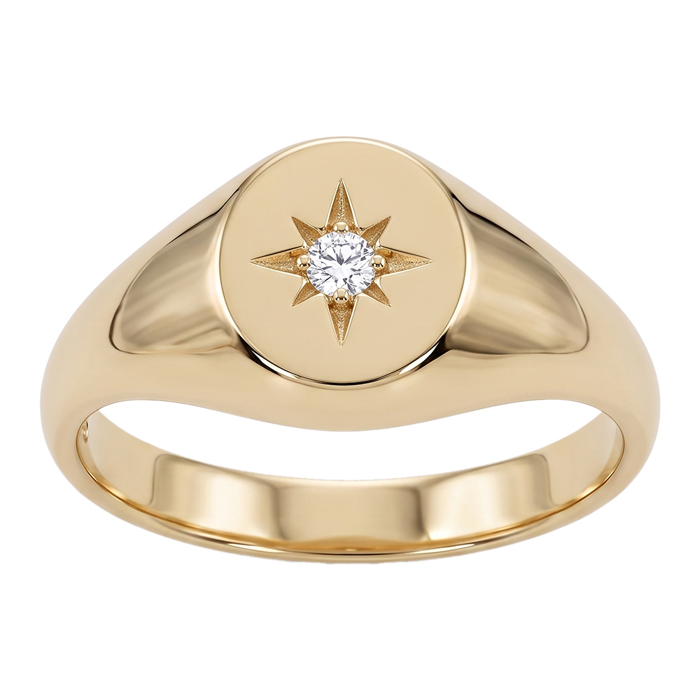 Chevaliere en plaqué or femme ovale avec étoile oxyde blanc