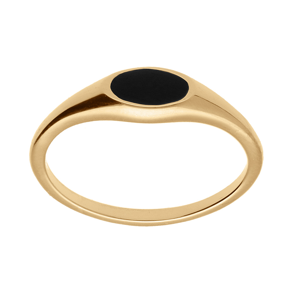 Chevalière femme plaqué or pavé forme ovale avec onyx imitation véritable