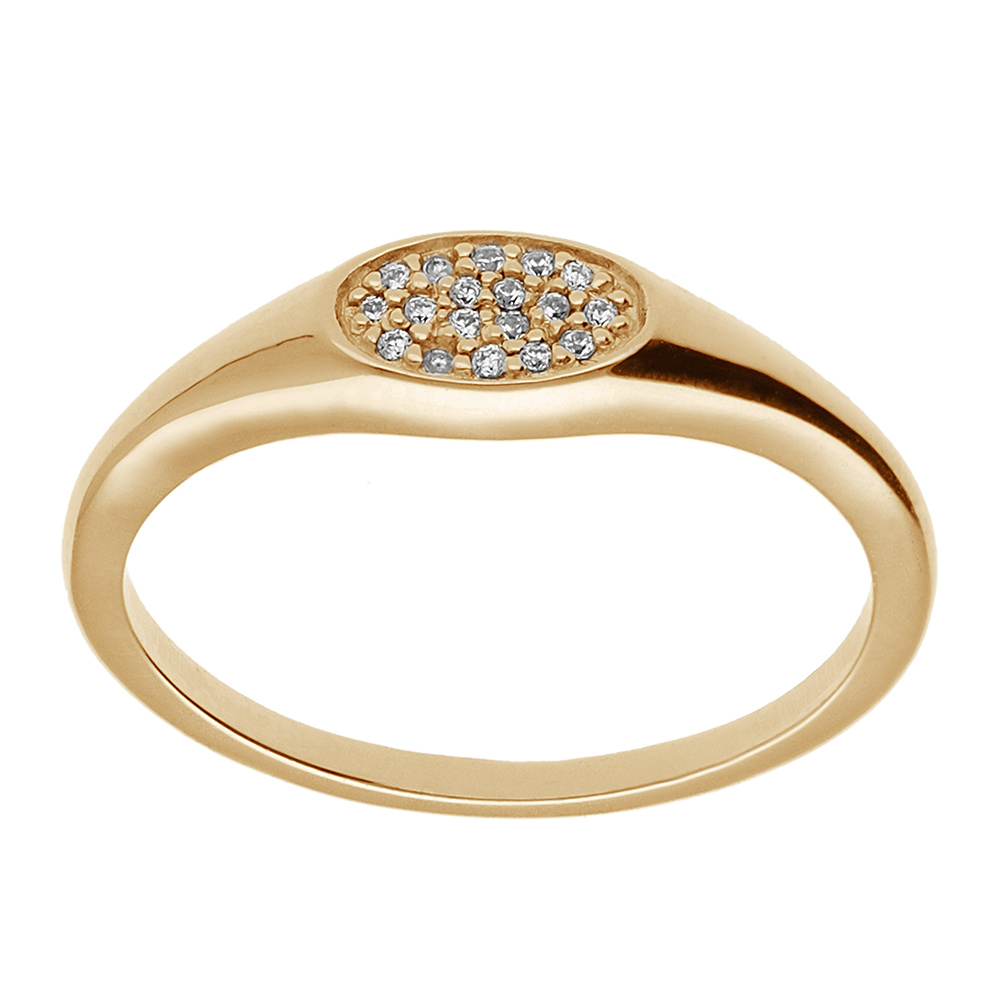 Chevalière femme plaqué or pavé forme ovale avec oxydes blancs sertis