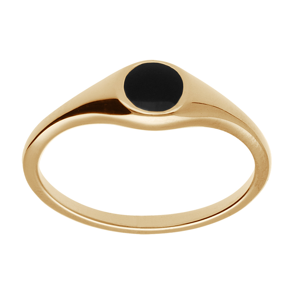 Chevalière femme plaqué or pavé forme rond avec onyx imitation