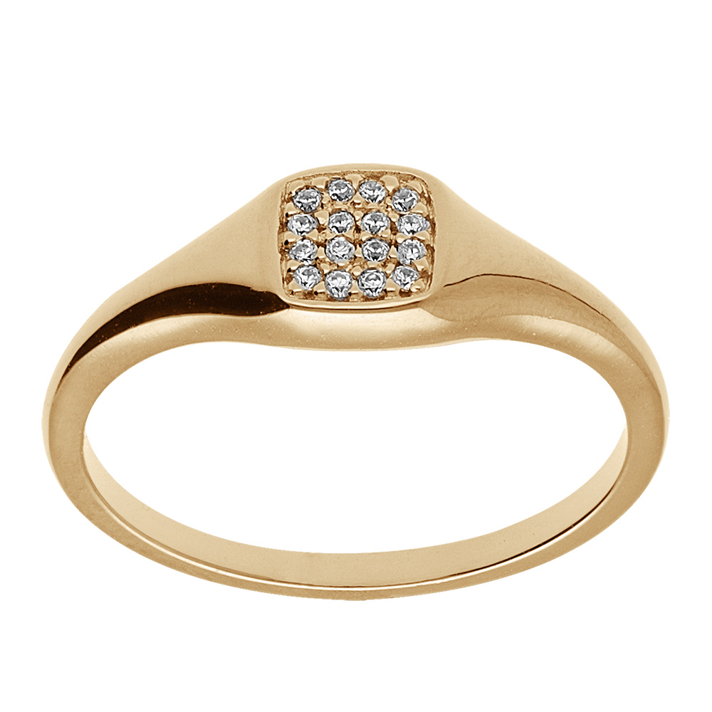 Chevalière femme plaqué or pavé forme carré avec oxydes blancs sertis