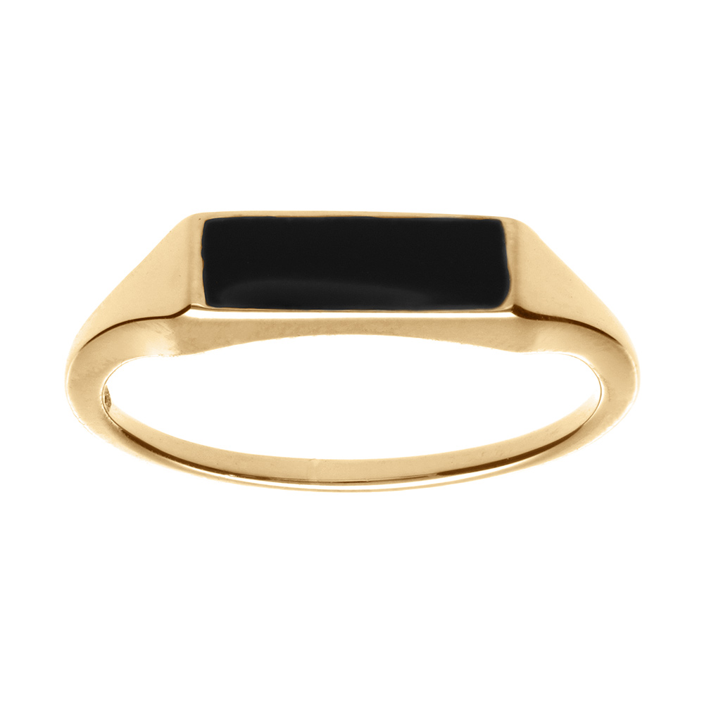 Chevalière en plaqué or avec petit plateau rectangulaire avec Onyx de synthèse