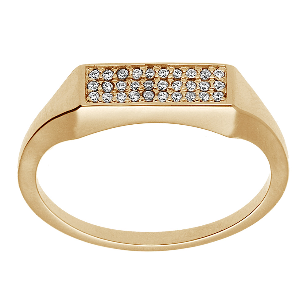 Chevalière femme plaqué or pavé forme rectangulaire avec oxydes blancs sertis