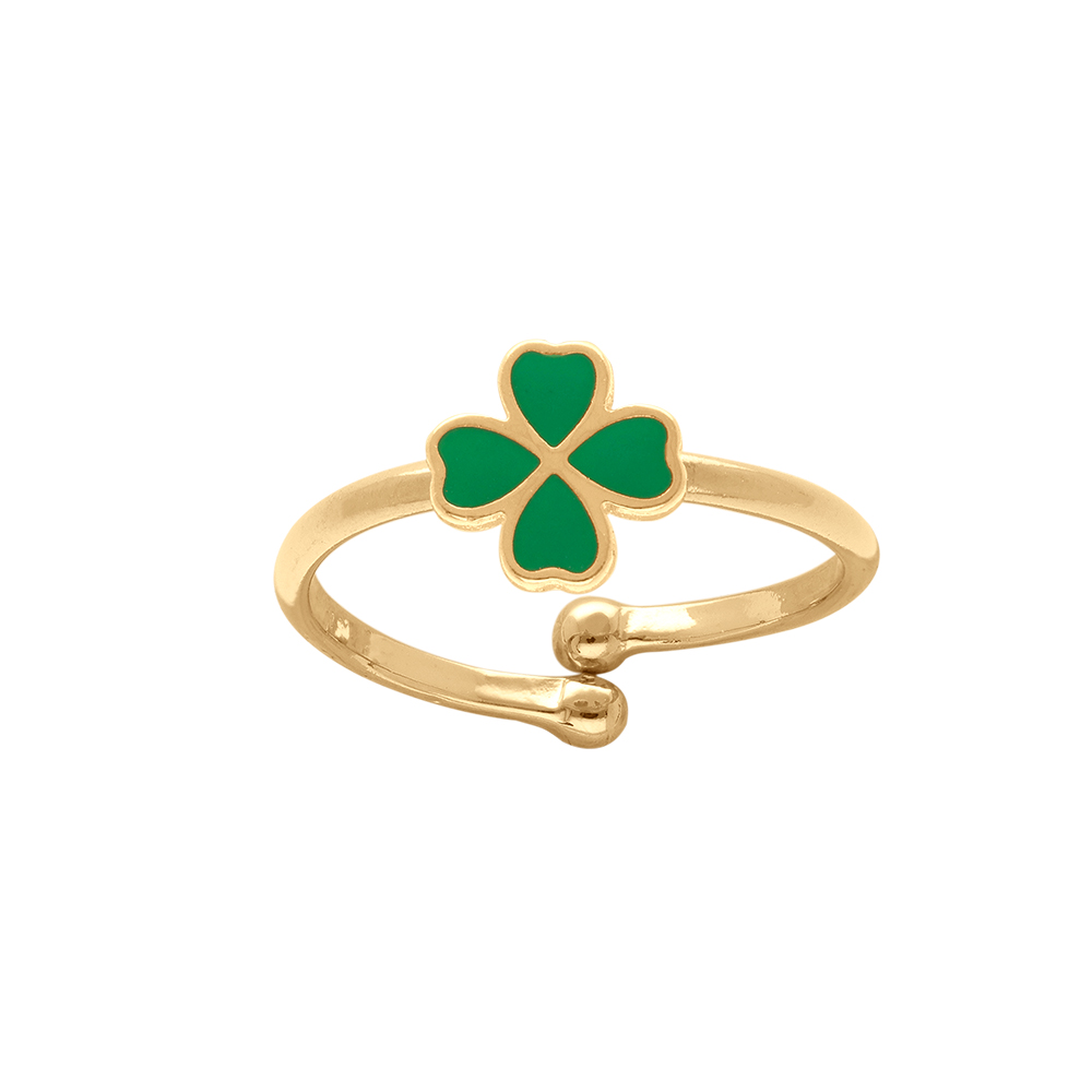 Bague ouverte en plaqué or trèfle résine vert - réglable