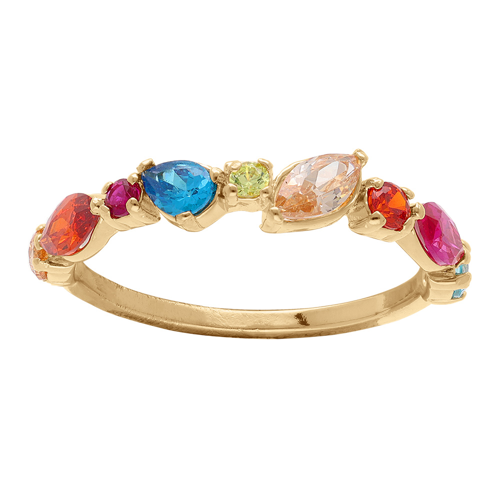 Bague en plaqué or sertie d'oxydes multicolore et multitaille