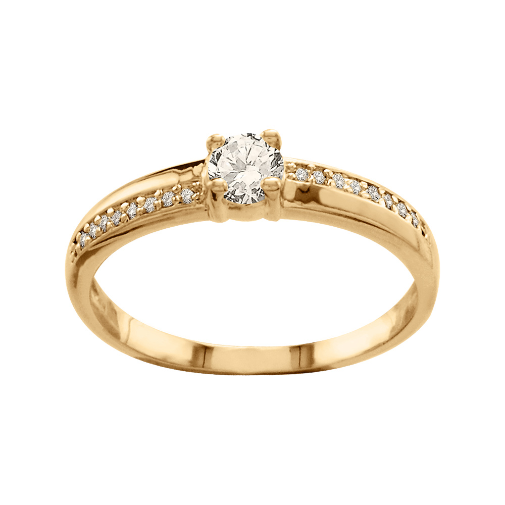 Bague en plaqué or avec demi-rails d'oxydes blancs en décallé et solitaire en oxyde blanc