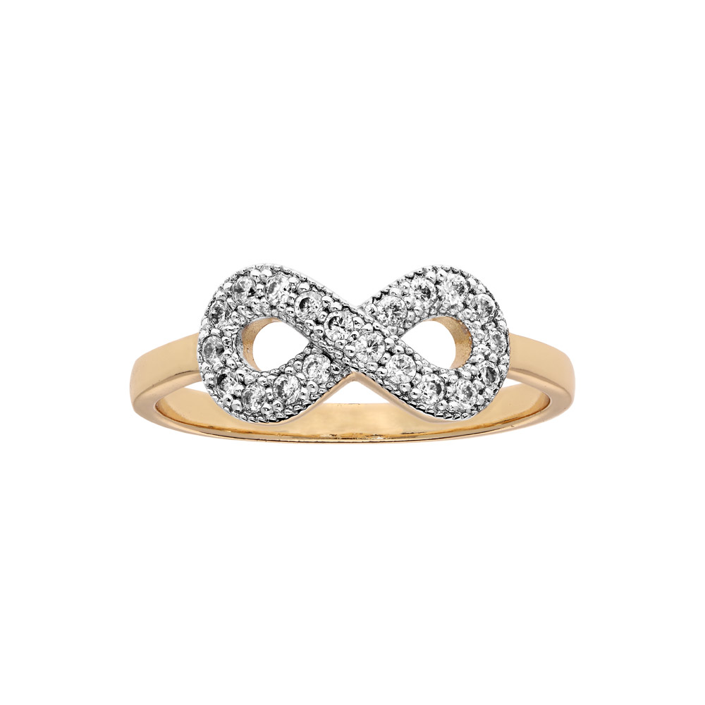 Bague en plaqué or grande taille symbole infini de pierres blanches