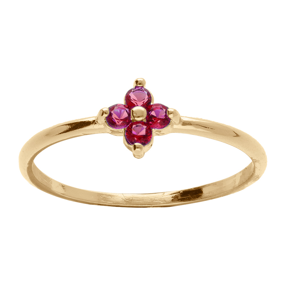 Bague en plaqué or fleur d'oxydes rouges