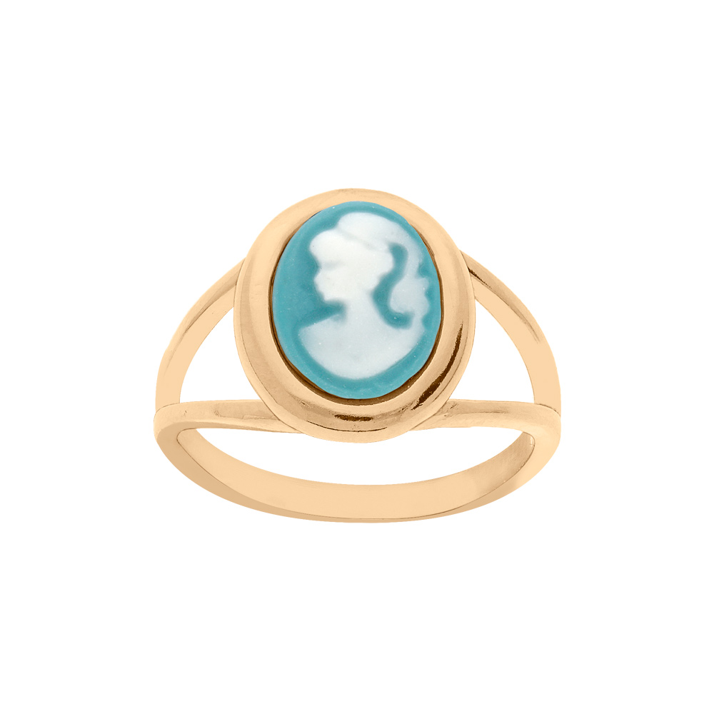 Bague en plaqué or Camée sur fond résine bleue