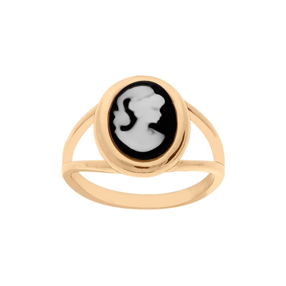Bague en plaqué or Camée sur fond noir