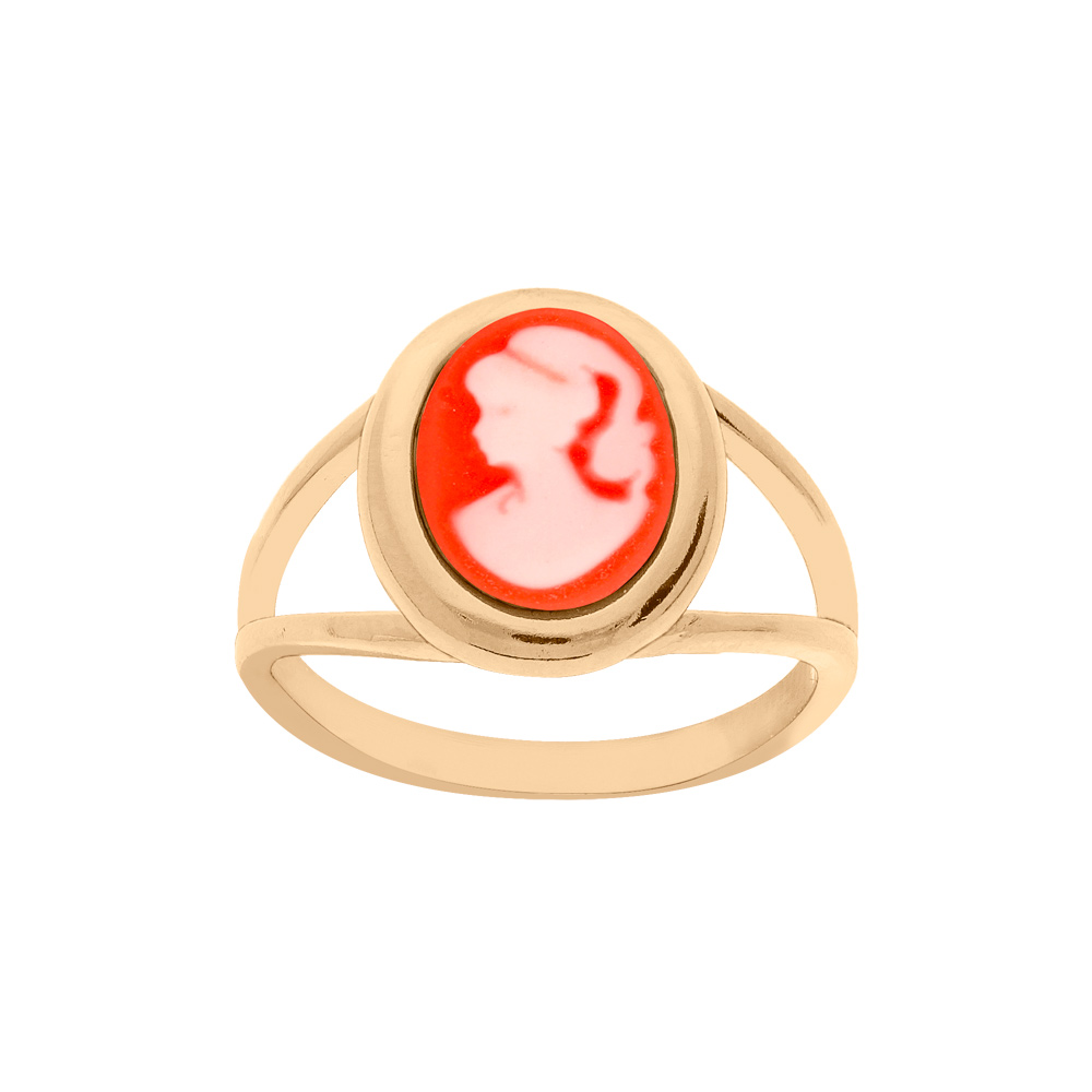 Bague en plaqué or Camée sur fond rose