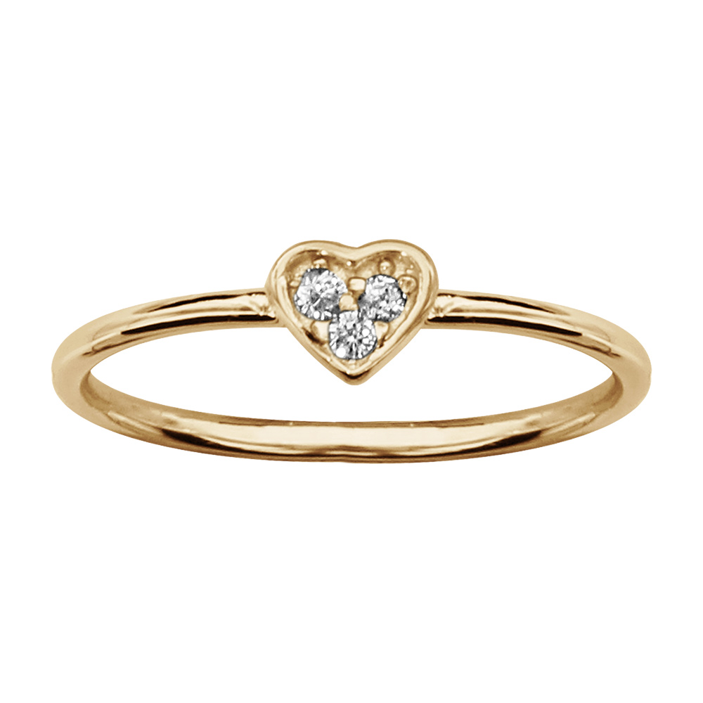 Bague en plaqué or petit coeur avec oxydes blancs sertis
