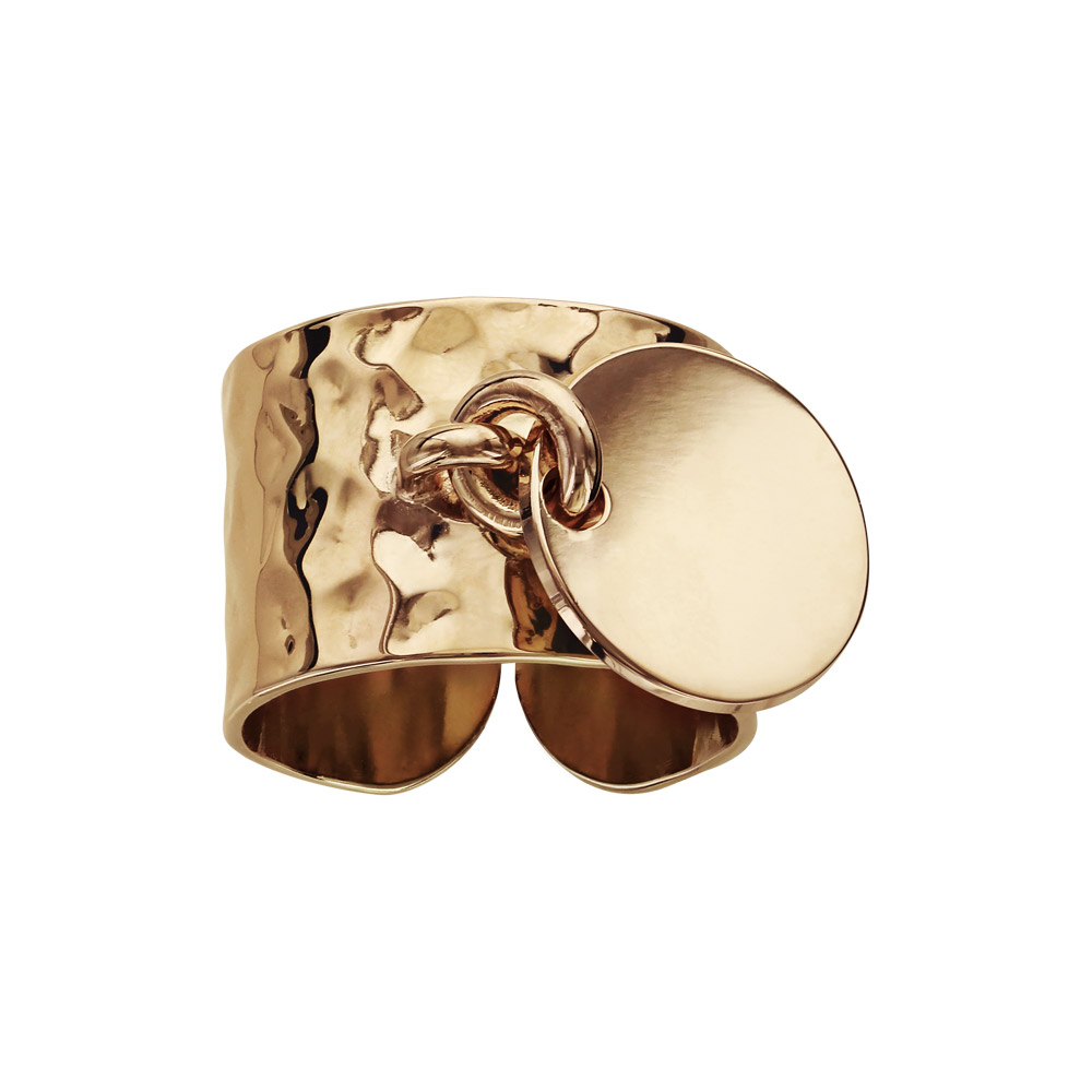Bague en plaqué or martelée anneau avec pastille ronde