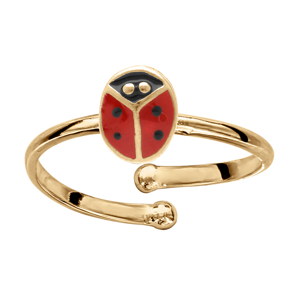 Bague pour enfant en plaqué or avec coccinelle - réglable du 42 au 46