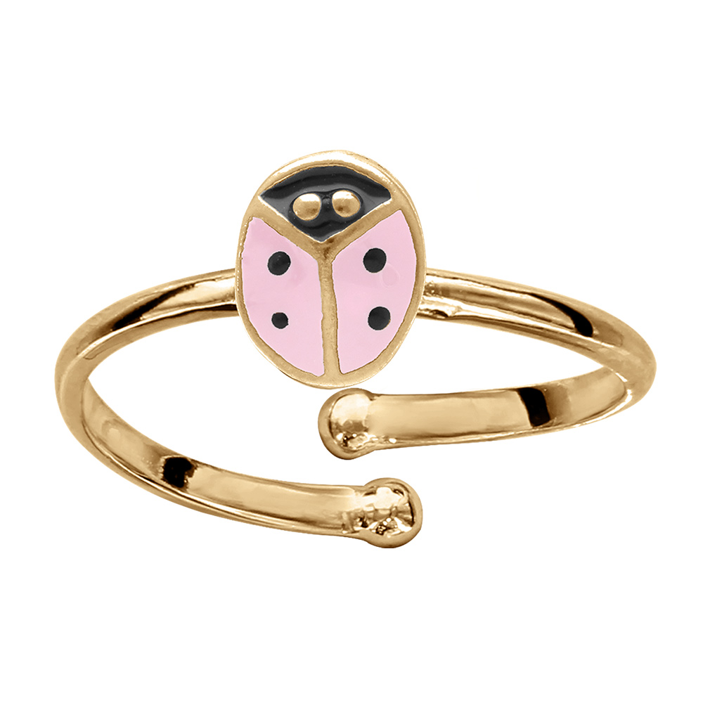 Bague enfant en plaqué or coccinelle résine rose - réglable diamètre 42 au 46