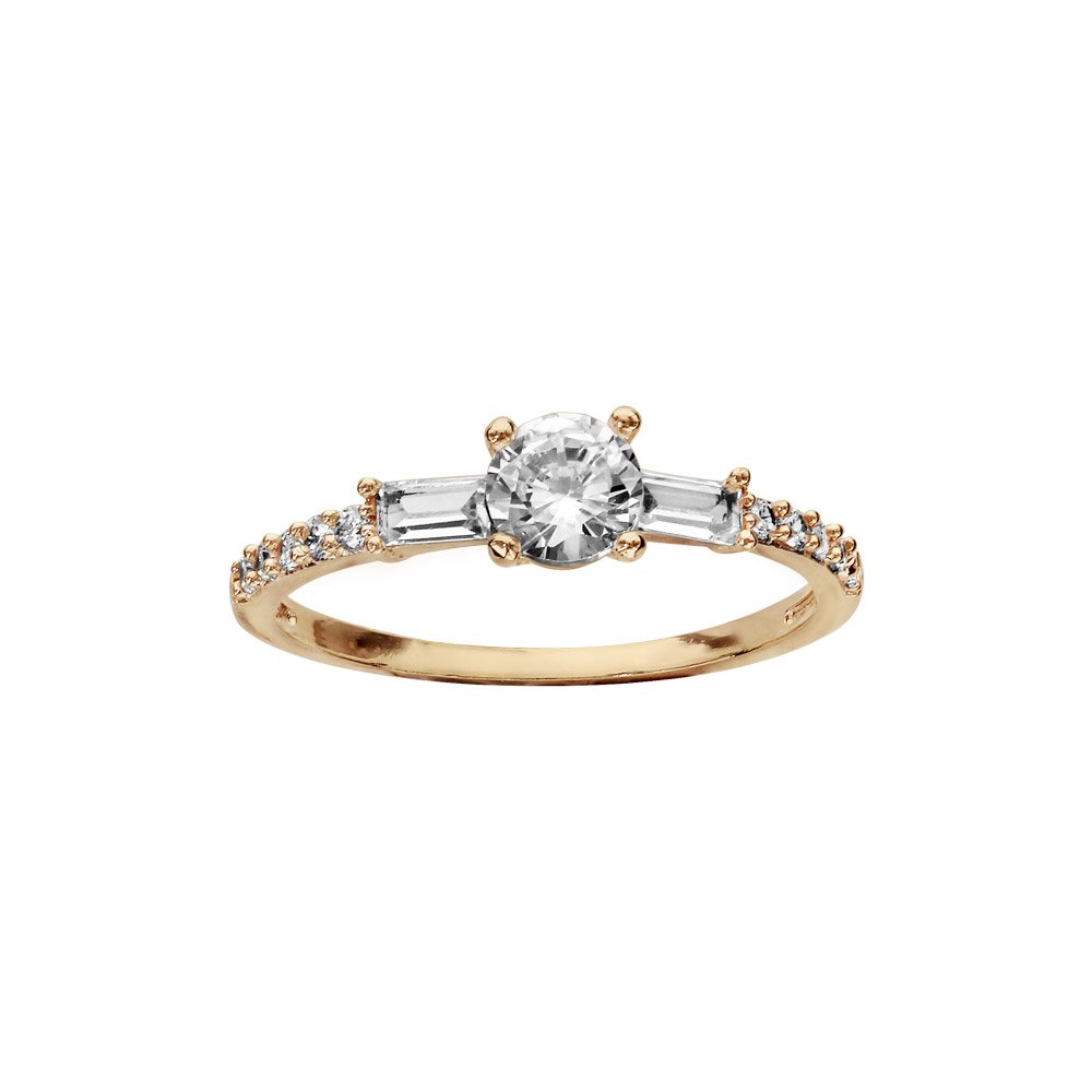Bague en plaqué or style alliance rail d'oxydes blancs sertis et 1 oxyde blanc serti Bague en plaqué or style alliance rail d'oxydes blancs sertis et 1 oxyde blanc serti
