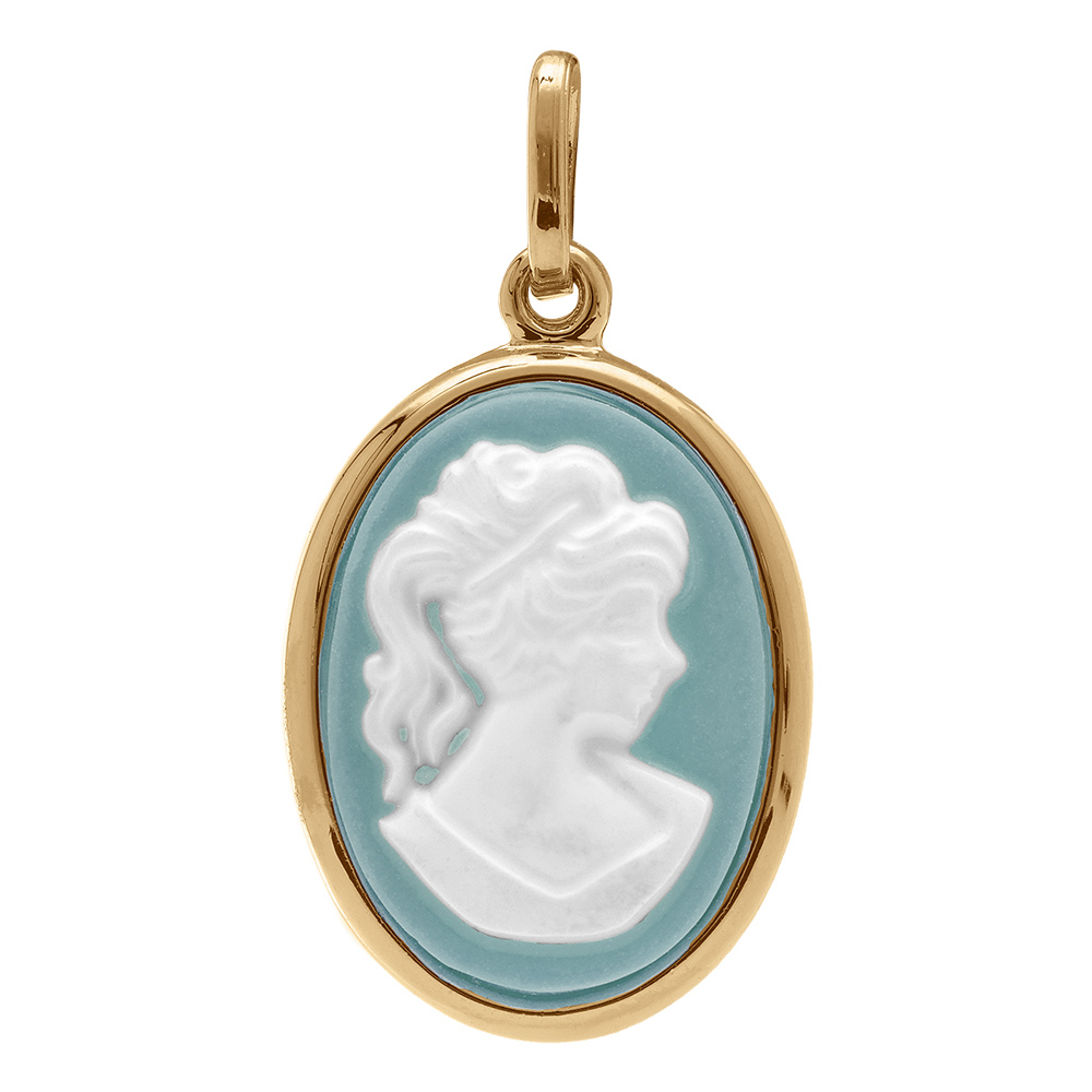 Pendentif en plaqué or Camée bleu ovale
