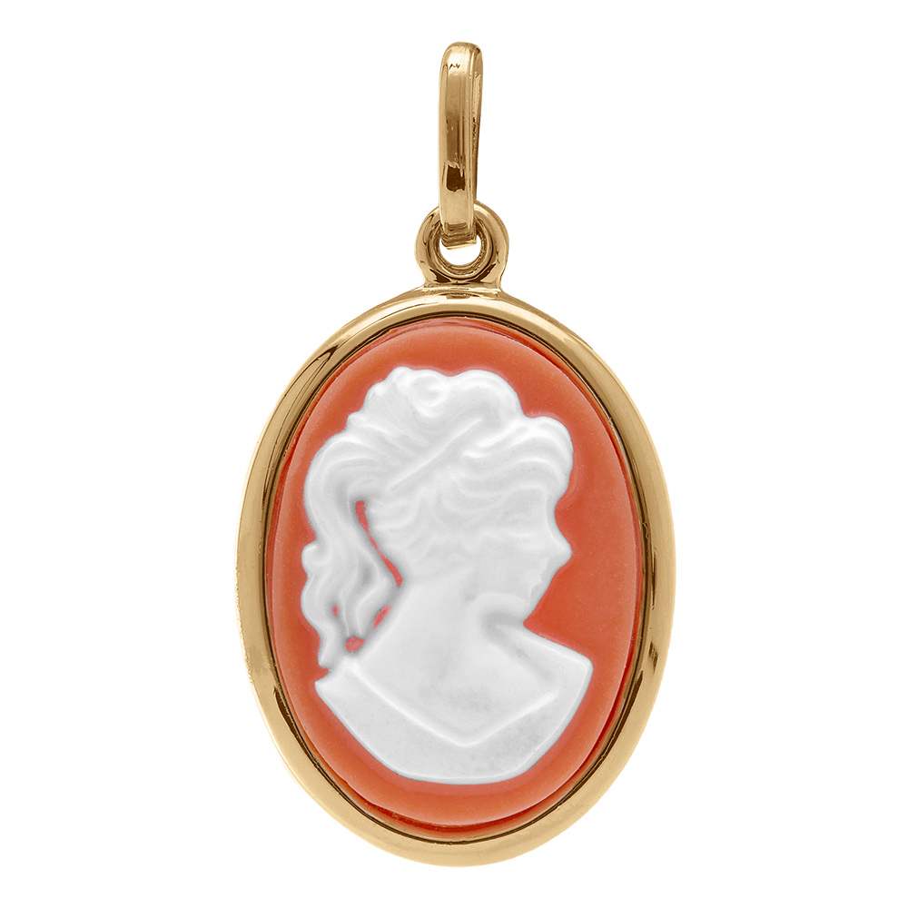 Pendentif en plaqué or Camée rose ovale