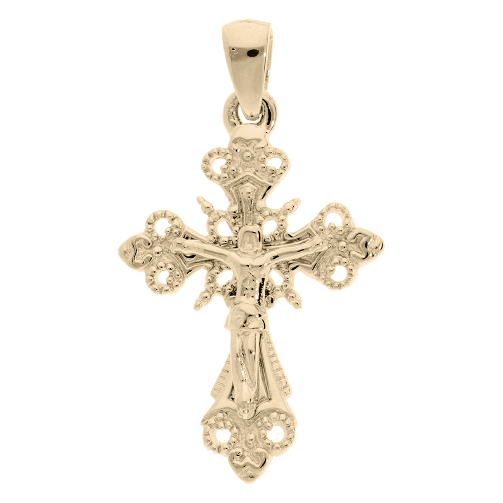 Pendentif en plaqué or croix Occitane finement ouvragée et perlée sur les contours et Jésus Christ sur la croix